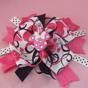 Adorable Pink and Black Bow Hair Clip
